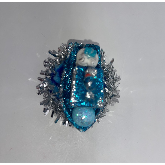 Miniature Easter Bunny Blue Silver Glittery Miniature Boat Duck Chick Egg OOAK - Picture 9 of 11